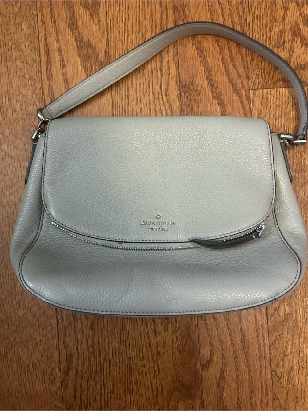 kate spade Pebbled Leather Shoulder Bag in Light Gray